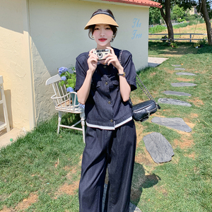 休闲风少女风时尚套装裤子气质连体显瘦夏季西装上衣显瘦气质高腰图片