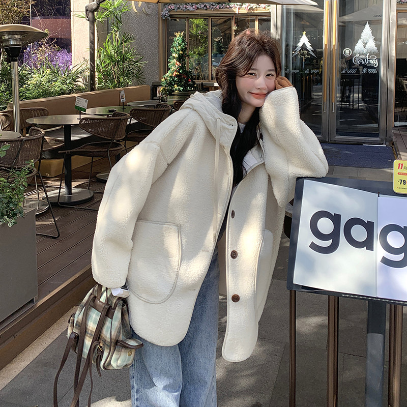 新品大货主推款米白色皮毛一体外套2C075-2026-P185-K268,女装毛呢外套,2C075