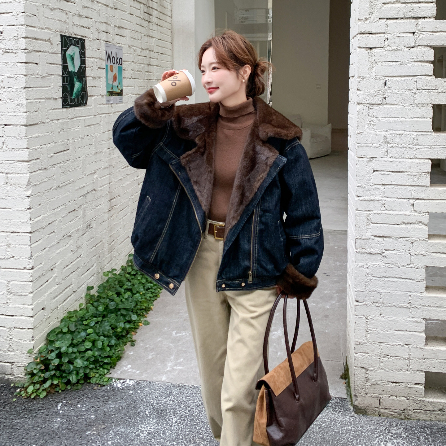 新品大货主推款仿水貂毛牛仔派克服保暖外套890-P235-K348,女装短外套,2C075