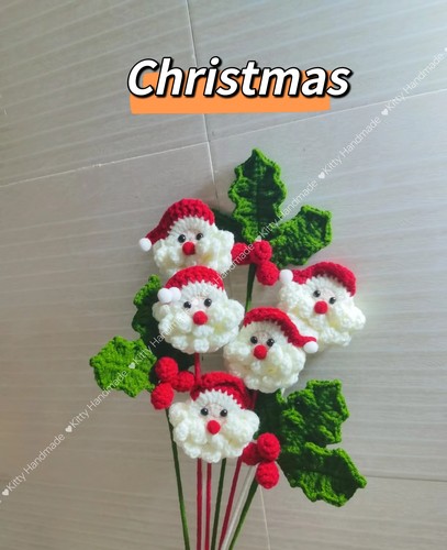 手工编织手织花圣诞老人冬青花束泡芙花圣诞树圣诞钥匙扣挂件礼物