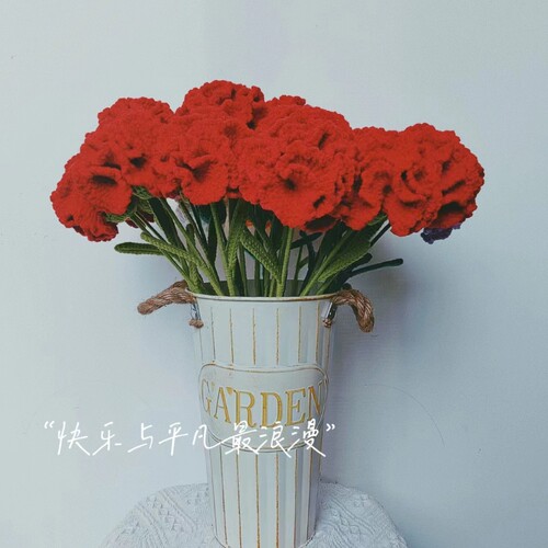 情人节毕业季教师节手工毛线钩织花束仿真花束康乃馨永生花束母亲