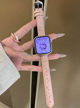 适用新款苹果iwatch10手表表带GT5可爱KT猫真皮S9手表表带女款GT4