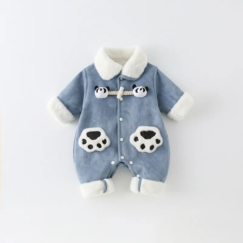网红宝宝衣服冬装加厚棉衣婴儿冬季夹棉加绒连体衣满月超萌爬爬服