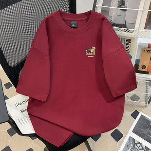 重磅美式嘻哈hiphop印花短袖t恤男款夏季宽松休闲简约五分袖体恤