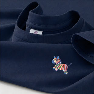 韩系ins休闲宽松仿刺绣小马印花纯棉短袖T恤男女夏季高街潮牌上衣