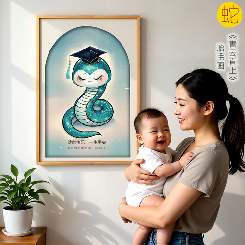 吉祥童子蛇宝宝出生纪念品胎毛画