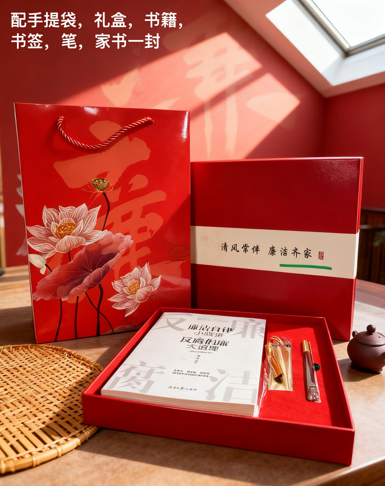 廉洁家书倡议书黄铜刻字书签定制清廉礼盒套装手提袋笔记本大礼包