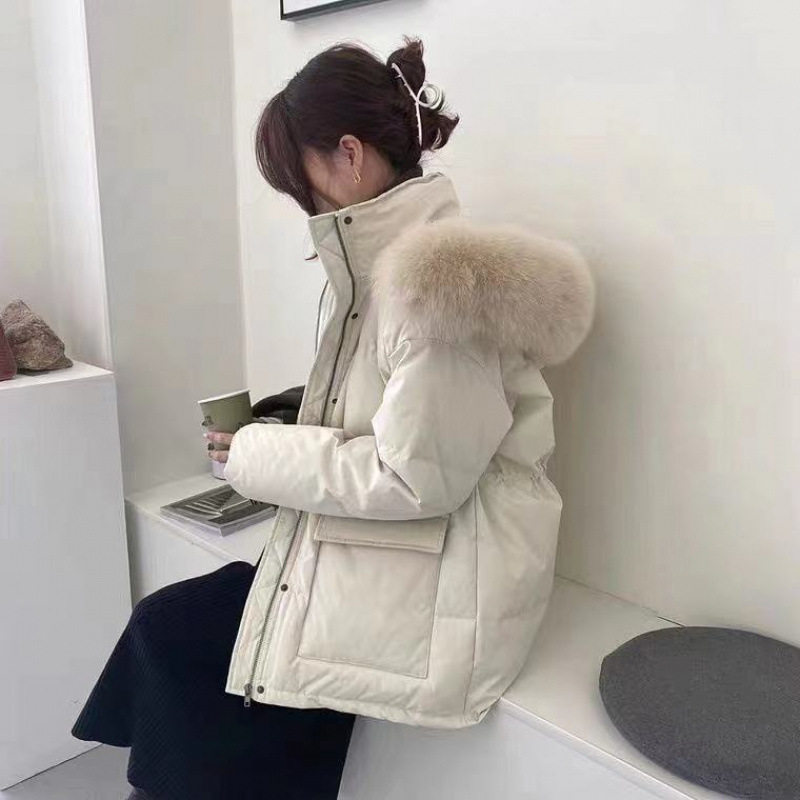 羽绒服女短款新款网红大毛领韩版宽松加厚白鸭绒冬装外套