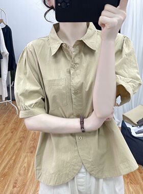 夏装不规则灯笼袖减龄短袖衬衫