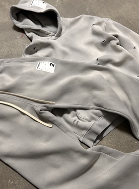 LIFEGOESON 25AW Pastel Fleece 喷马骝加绒破洞卫衣套装 烟灰