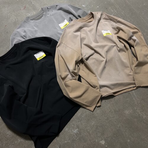 褪色做旧破洞散边长袖体恤Tee