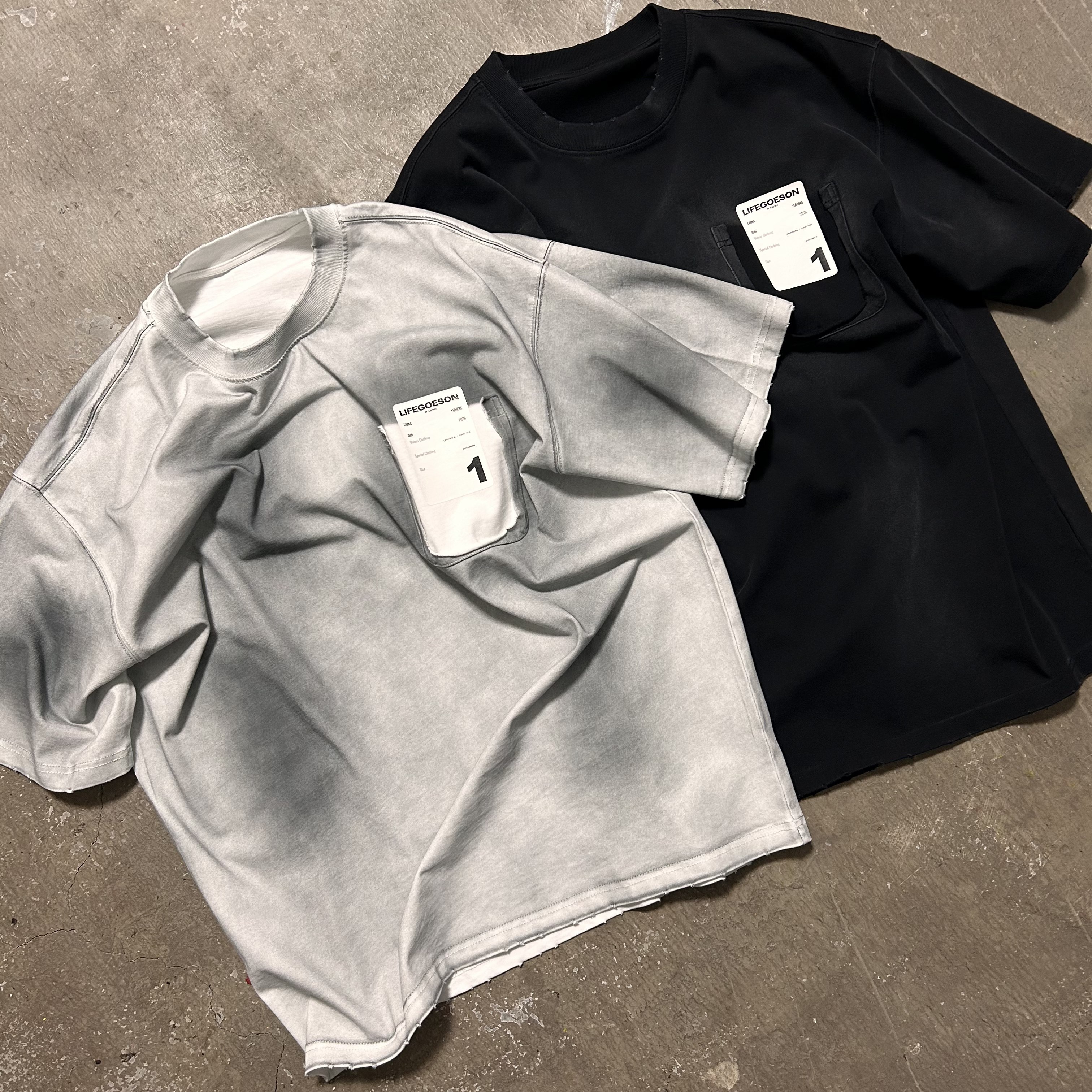 LIFEGOESON 26ss T-Shirt Distressed Pocket破坏擦脏破口袋短袖T