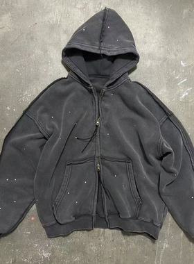 LIFEGOESON25AW RhinestoneHoodie施华洛烫钻蜡染加绒连帽卫衣