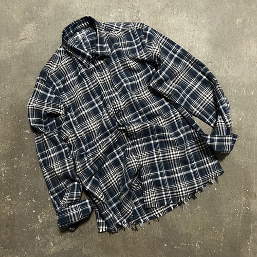色织蓝色格纹流苏纯棉磨毛衬衫
