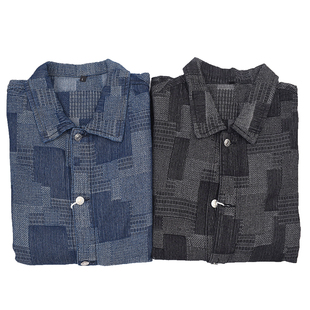 剑道布 日式复古做旧水洗刺子补丁牛仔夹克 咔叽古着长袖外套2127