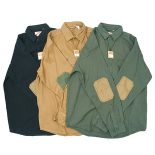肘部补丁 日式复古做旧水洗珠帆料工装衬衫 休闲宽松长袖衬衣潮82