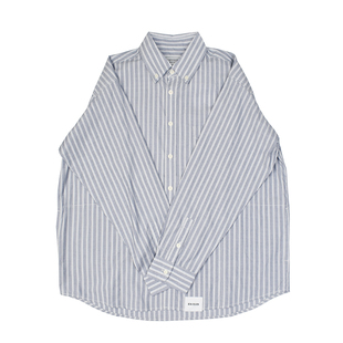 长袖 常青条纹 日常休闲宽松廓版 简约复古舒适水洗衬衫 衬衣222 日式