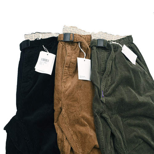 日式复古做旧水洗宽松廓形条绒裤