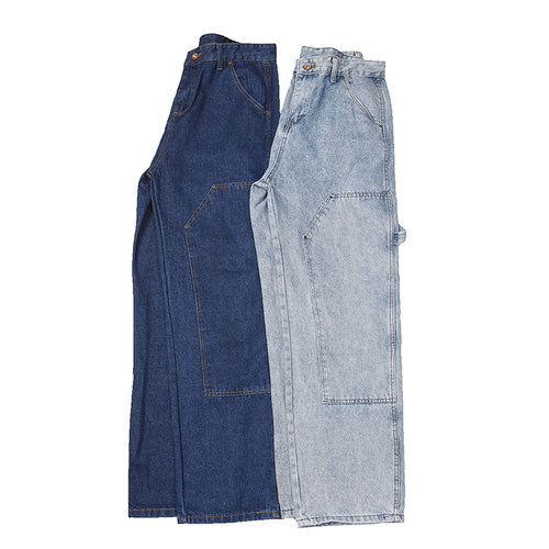 美式复古做旧水洗工装双膝牛仔裤