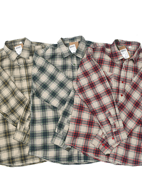 补丁格 美式复古做旧水洗格子工装衬衫 经典休闲宽松长袖衬衣 105