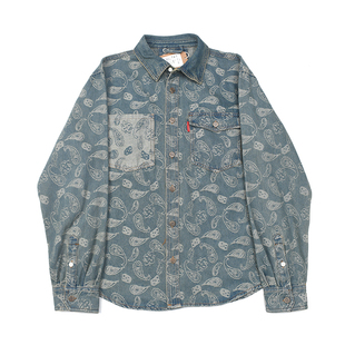 腰果花纹 日式复古做旧水洗工装牛仔衬衫 多色休闲宽松长袖衬衣14