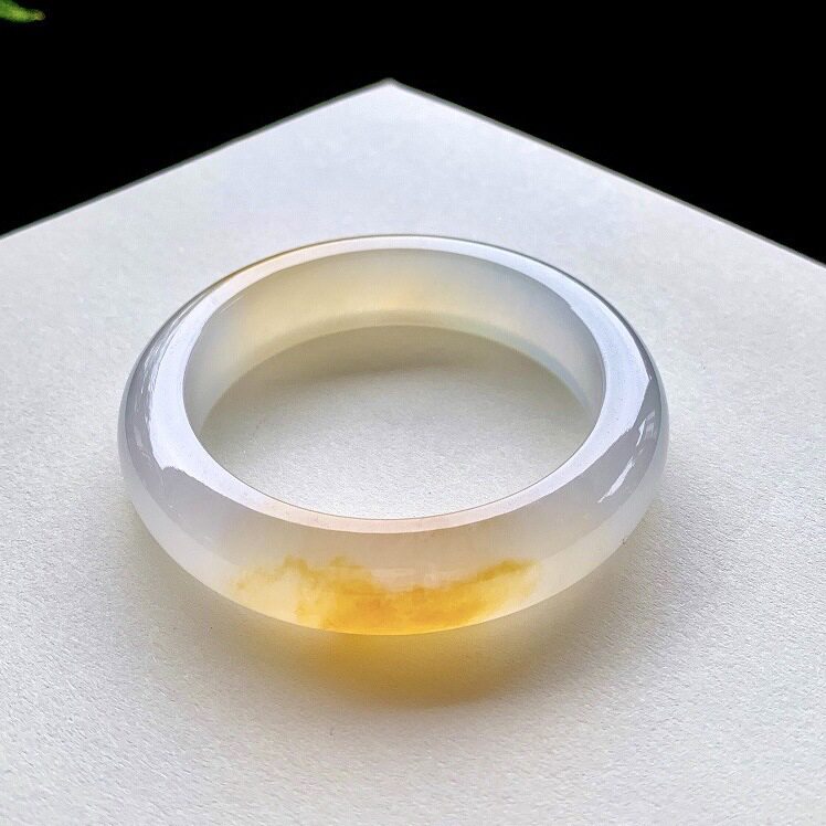 冰种黄翡翡翠手镯缅甸a货飘黄花宽版玉镯子玉手镯女款
