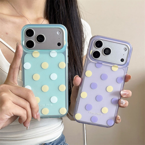 日韩简约小清新撞色波点17Promax苹果17适用iPhone17Pro手机壳16promax双层15Pro磨砂手感14防摔保护套13女