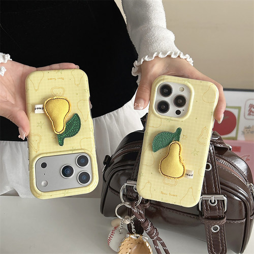 宁宁 韩风黄色格纹立体雪梨圆边双层防摔女iPhone17ProMobileCase