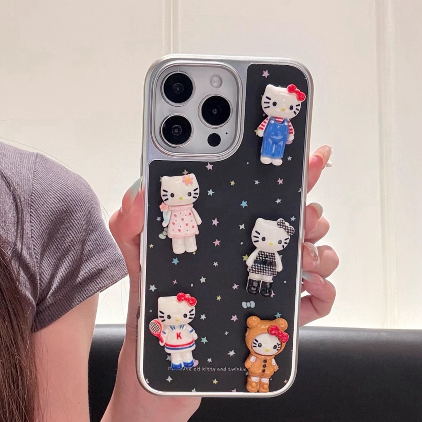 宁宁 甜酷黑色星星立体KT猫咪可爱卡通女iPhone16Pro Mobile Case