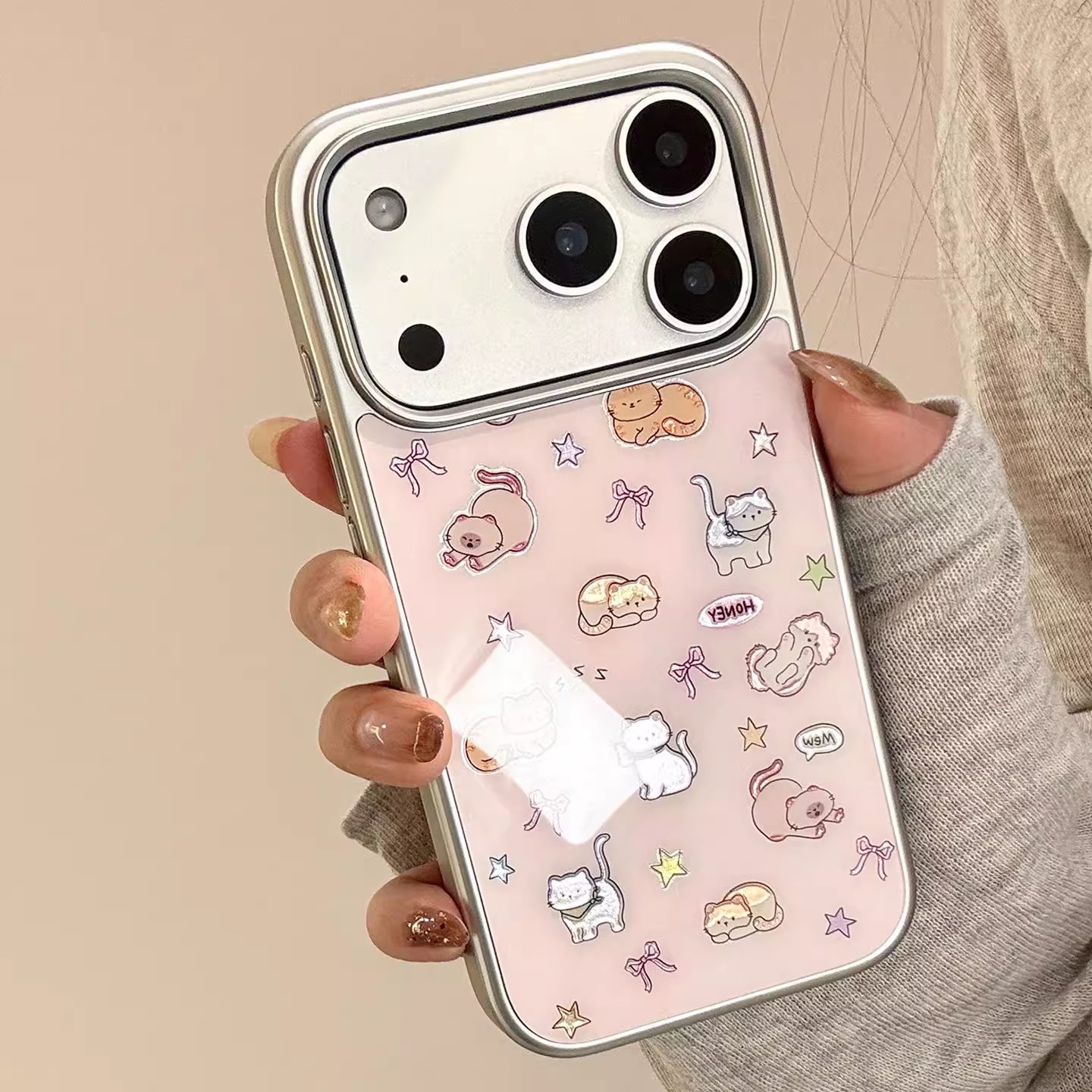 宁宁 软萌可爱少女粉满屏星星小猫咪鎏金女iPhone17ProMobileCase