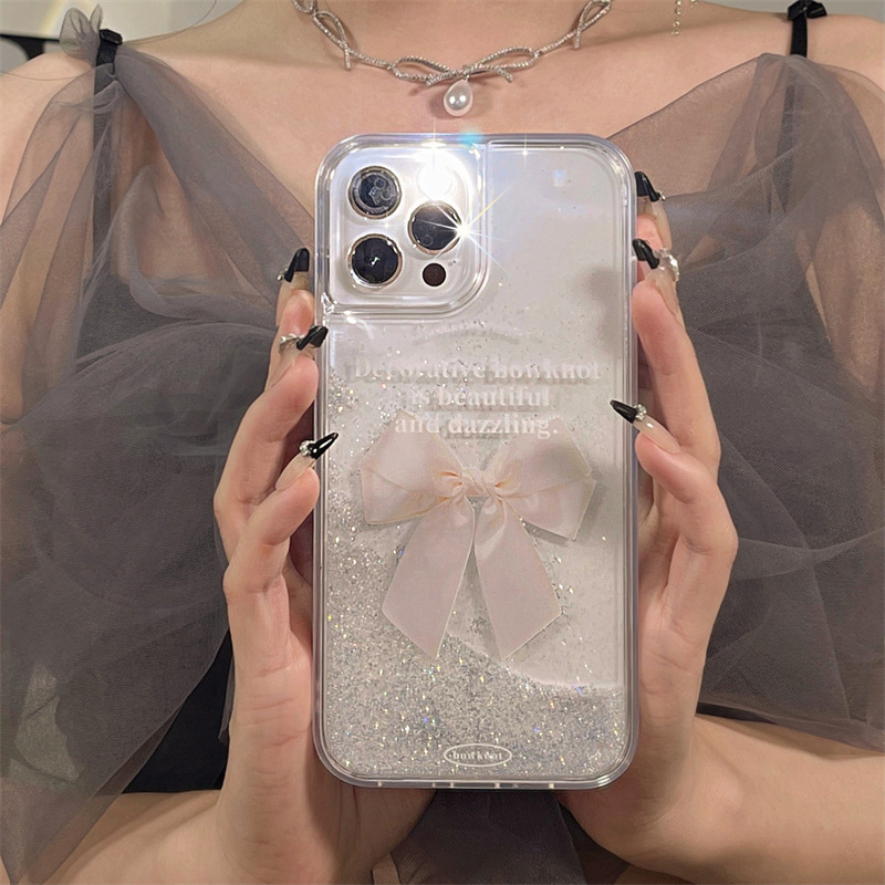 宁宁 甜美仙女Bling闪亮高级感流沙蝴蝶结iPhone15Pro MobileCase