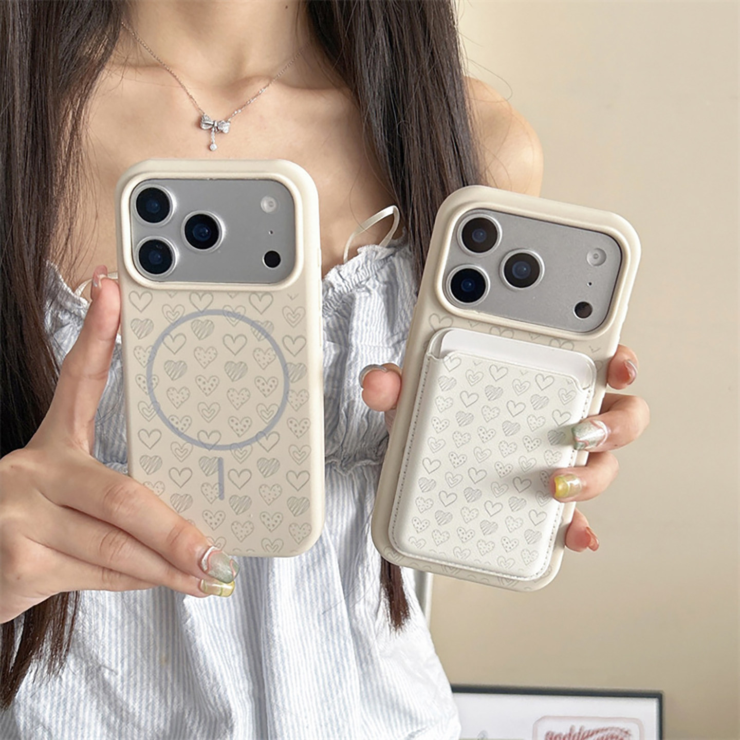 宁宁 ins简约线条爱心磁吸卡包液态肤感女iPhone17Pro MobileCase