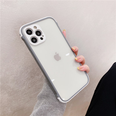 宁宁 简约高级透明奶奶灰拼接撞色男女iPhone15Promax MobileCase