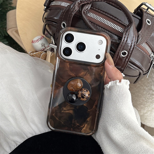 宁宁 秋冬复古琥珀棕晕染宝石支架双层女iPhone17Pro Mobile Case