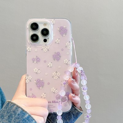 宁宁 手感超好双层小清新淡紫花朵手链小碎花iPhone15 MobileCase