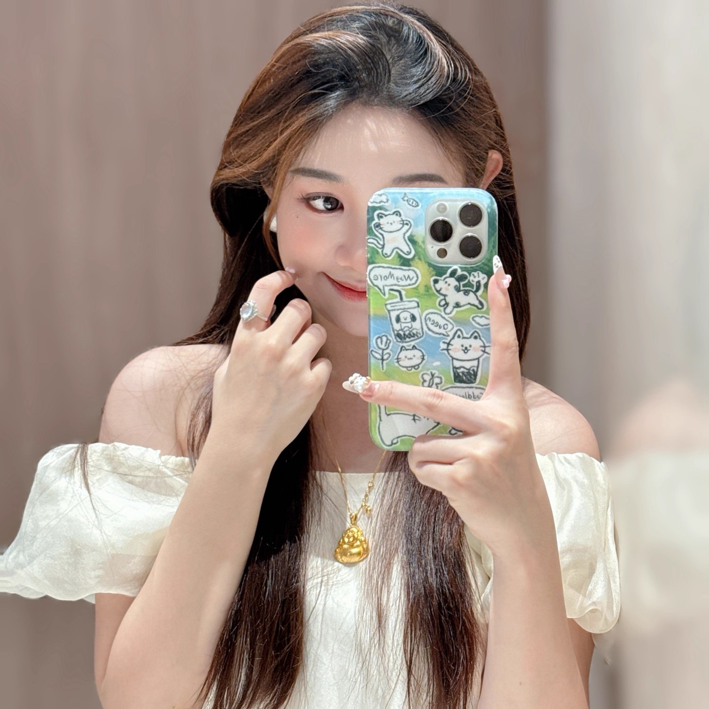 宁宁 日韩可爱油画卡通猫狗磨砂软边女款iPhone16Pro Mobile Case