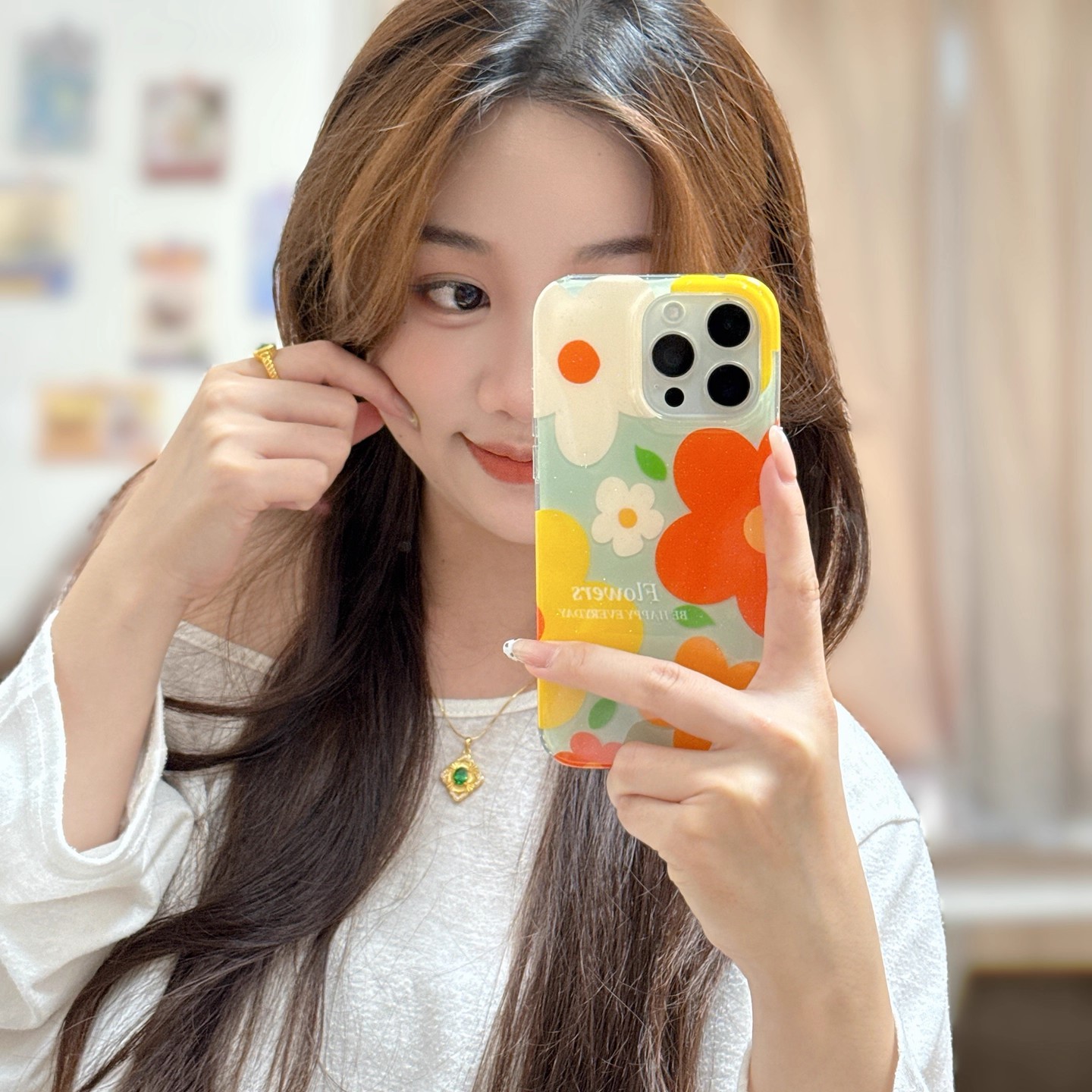宁宁 ins风小清新闪粉彩色花朵软边硬底女iPhone16Pro MobileCase