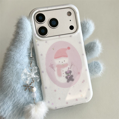 宁宁 可爱闪粉星星雪人小熊带挂件双层女iPhone17Pro Mobile Case