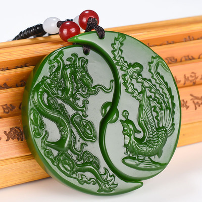 新疆玉和田玉碧玉龙凤对牌情侣款龙凤玉佩挂件吊坠龙凤呈祥玉牌