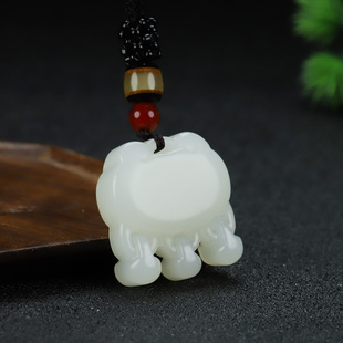 和田玉如意锁吊坠新疆玉白玉宝宝锁挂件仿古玉锁玉坠平安锁玉佩