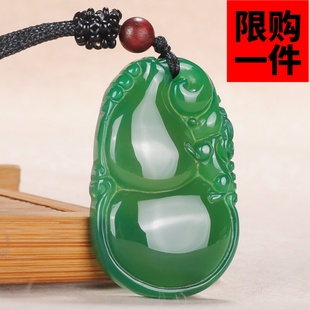 葫芦毛衣链项坠 天然冰种绿玉髓福禄寿吊坠和田玉葫芦挂件男女款