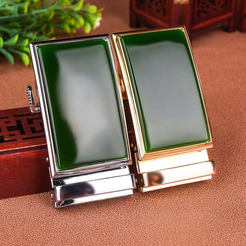 新疆和田玉碧玉腰带扣菠菜绿碧玉镶嵌平安无事牌皮带扣腰配饰男款