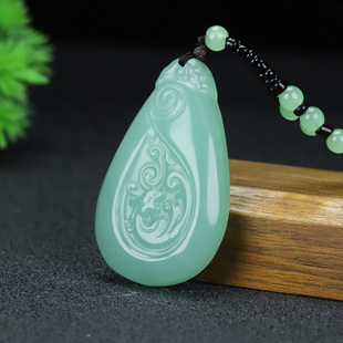 和田玉湖水蓝龙牌吊坠且末蓝仿古生肖龙挂件玉石水滴龙型玉佩玉坠