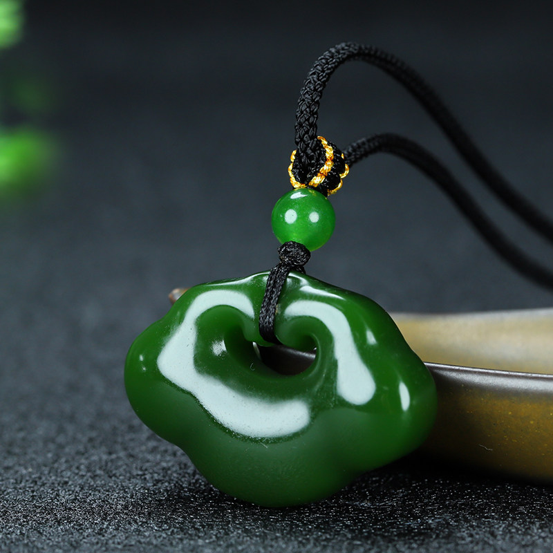 和田玉碧玉平安如意锁吊坠挂件新疆玉吉祥祥云长命锁玉佩玉坠项链