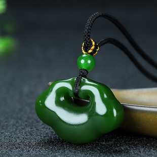 和田玉碧玉平安如意锁吊坠挂件新疆玉吉祥祥云长命锁玉佩玉坠项链