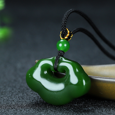 和田玉碧玉平安如意锁吊坠挂件新疆玉吉祥祥云长命锁玉佩玉坠项链