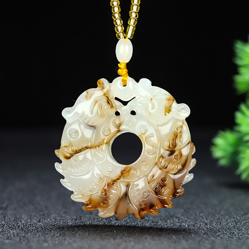 新疆和田玉双龙和氏璧吊坠男女款糖白玉双龙戏珠玉璧挂件玉佩玉坠