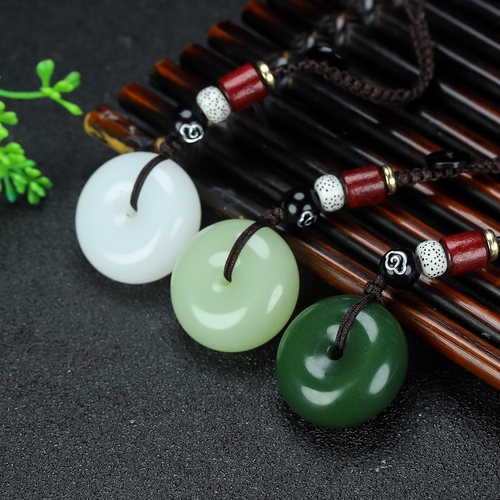 新疆和田玉白玉平安扣钥匙扣挂件碧玉汽车钥匙扣坠晴水平安扣包挂