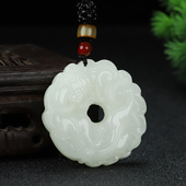 新疆和田玉白玉貔貅平安扣吊坠玉石双面雕刻招财草龙貔貅挂件玉佩