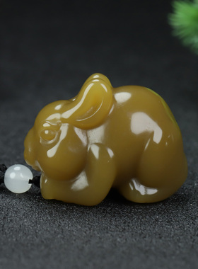 和田玉生肖兔挂件糖黄玉前途无量兔子把玩件新疆玉立体玉兔腰挂件